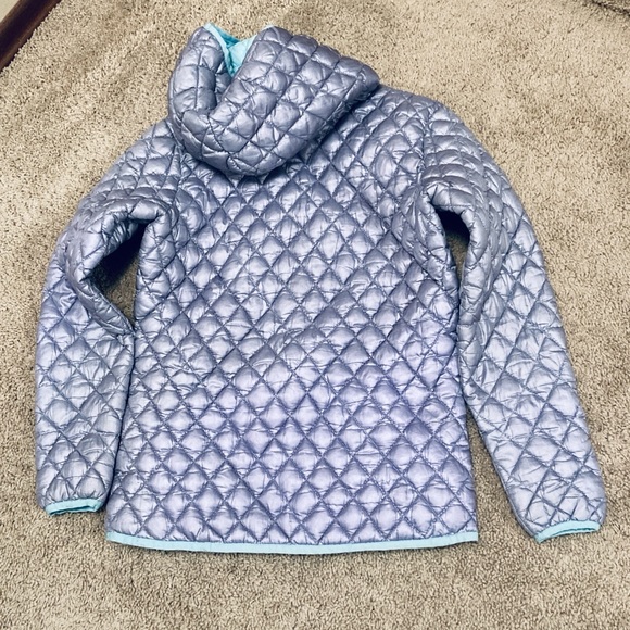 SNOZU | Girl’s Winter Coat | Size L 14-16 | Silver and Teal | Hooded | Quilted - Picture 4 of 7